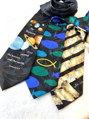 Lot 3 Neckties Tie Christian Jesus God Religous John 5.39, Fish, Church Bundle